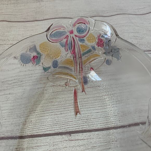 Vintage Mikasa Glass Christmas Basket Bowl with Bells and Plastic Bow Handle - Picture 10 of 16